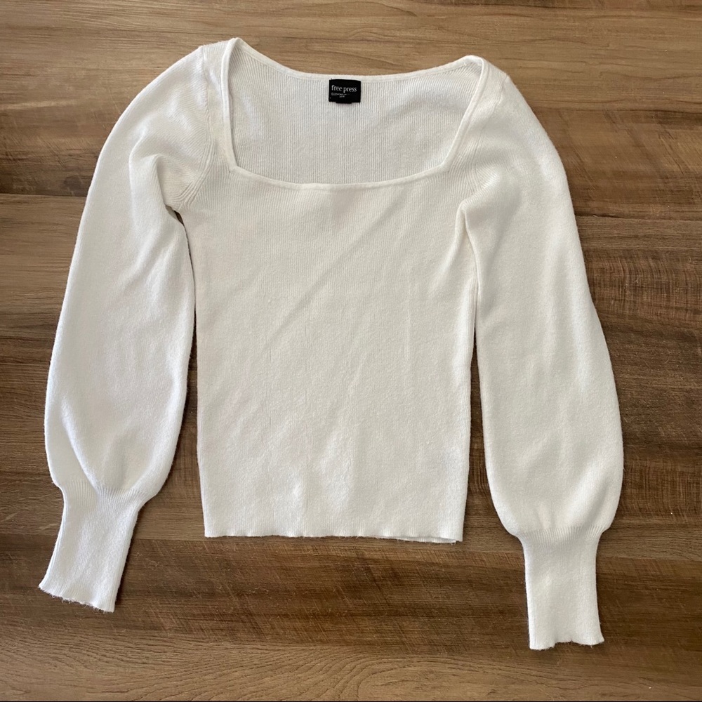 square neck cream sweater with balloon sleeves